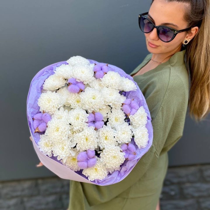  Букет  хризантем и хлопка в Абакане