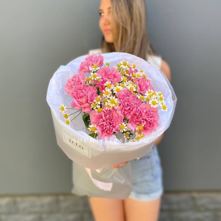 Дуобукет диантусов и ромашек в Абакане