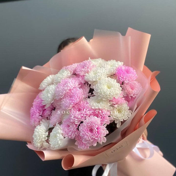  Букет бело-розовых хризантем  в Абакане