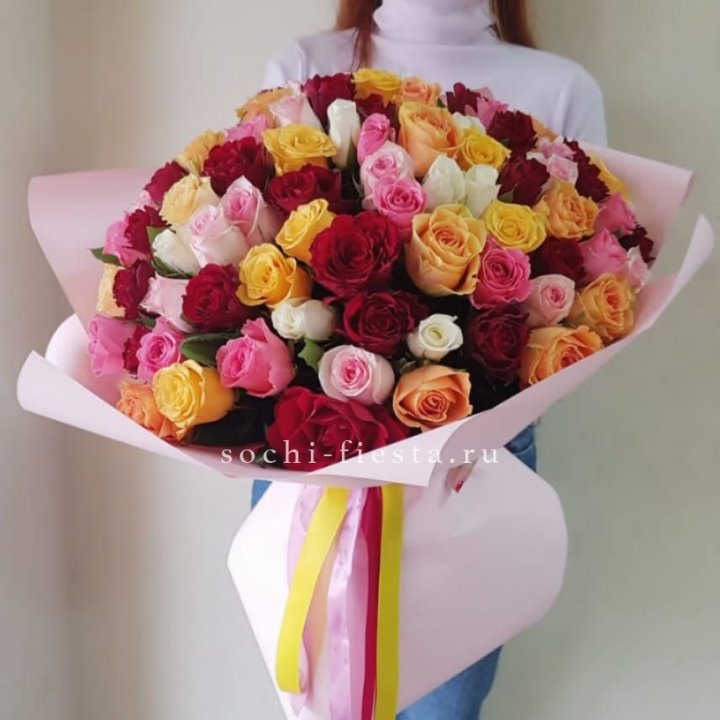 101 роза Кенийский микс "Нежность" в Абакане